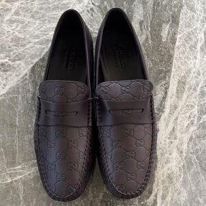 Gucci Men's Dark Brown Embossed Loafers